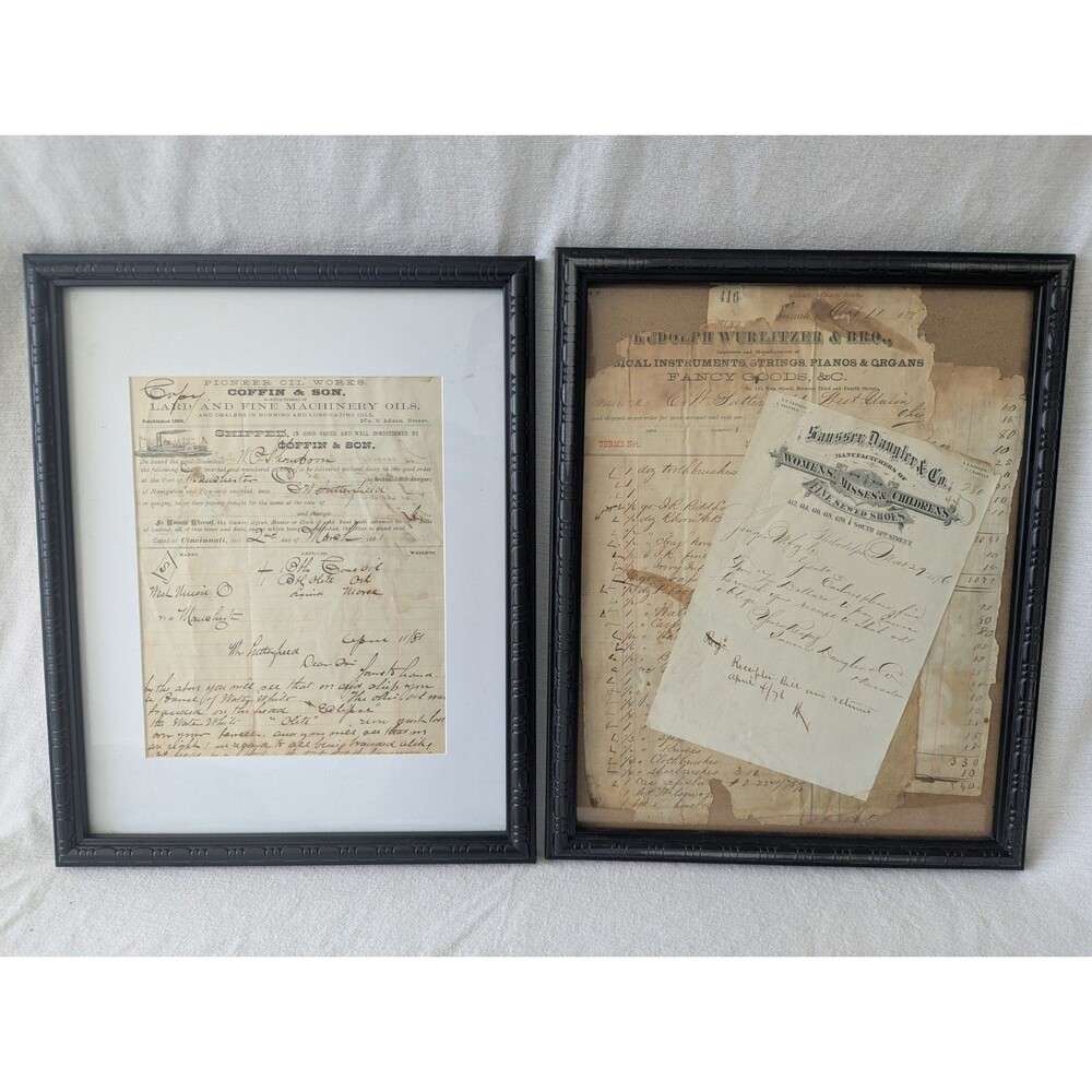 1876-1881 Ohio Merchant Archive Wurlitzer Violin Bow Harmonica Pioneer Oil Paper